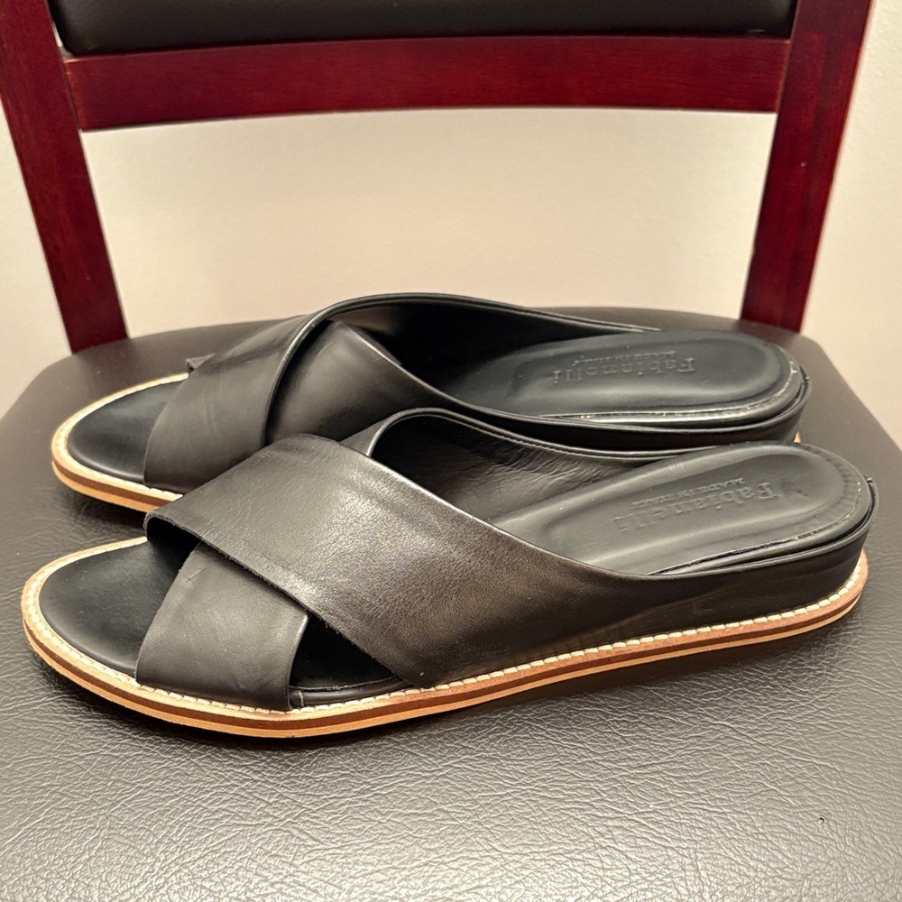 Women’s Size 8 Fabianelli Italy Leather Criss Cross Slide Flats Black Sz 39 - Picture 2 of 4
